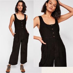 Free People Black Corduroy Button-Front Jumpsuit